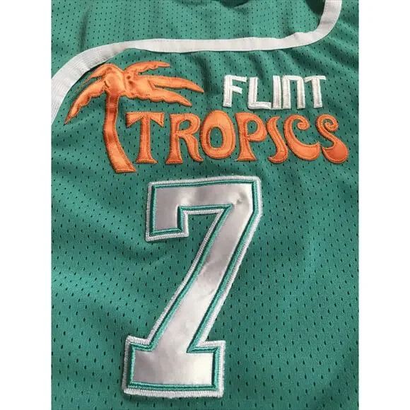 Flint Tropics Coffee Black #7 Semi Pro Movie Basketball Jersey Green X-Large XL
